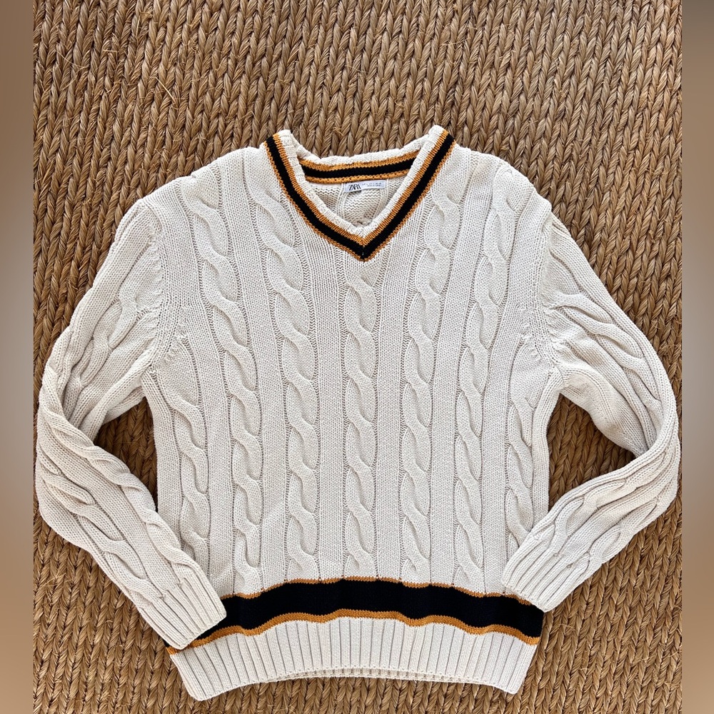 Zara collegiate chunky knit sweater, size large